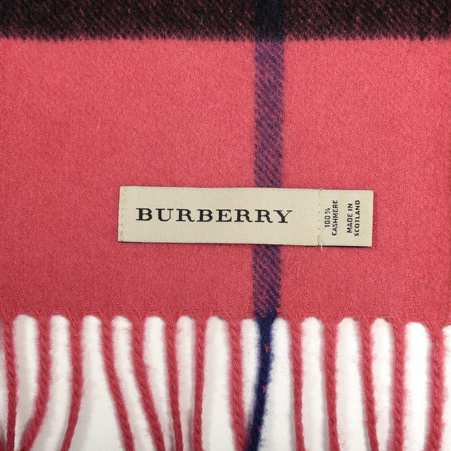 Cashmere Giant Check Fringe Scarf Rose Pink