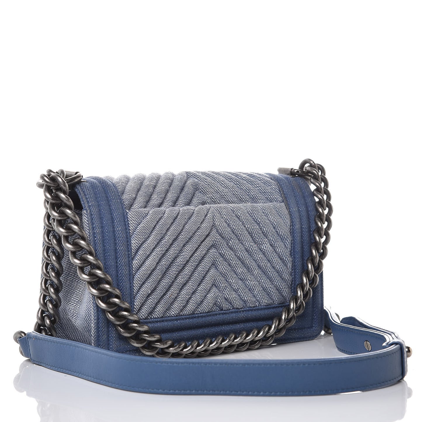 Denim Chevron Small Boy Flap Light Blue
