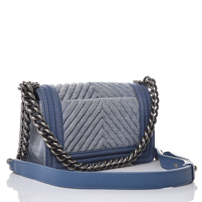 Chanel Denim Chevron Small Boy Flap Light Blue 3 of 13