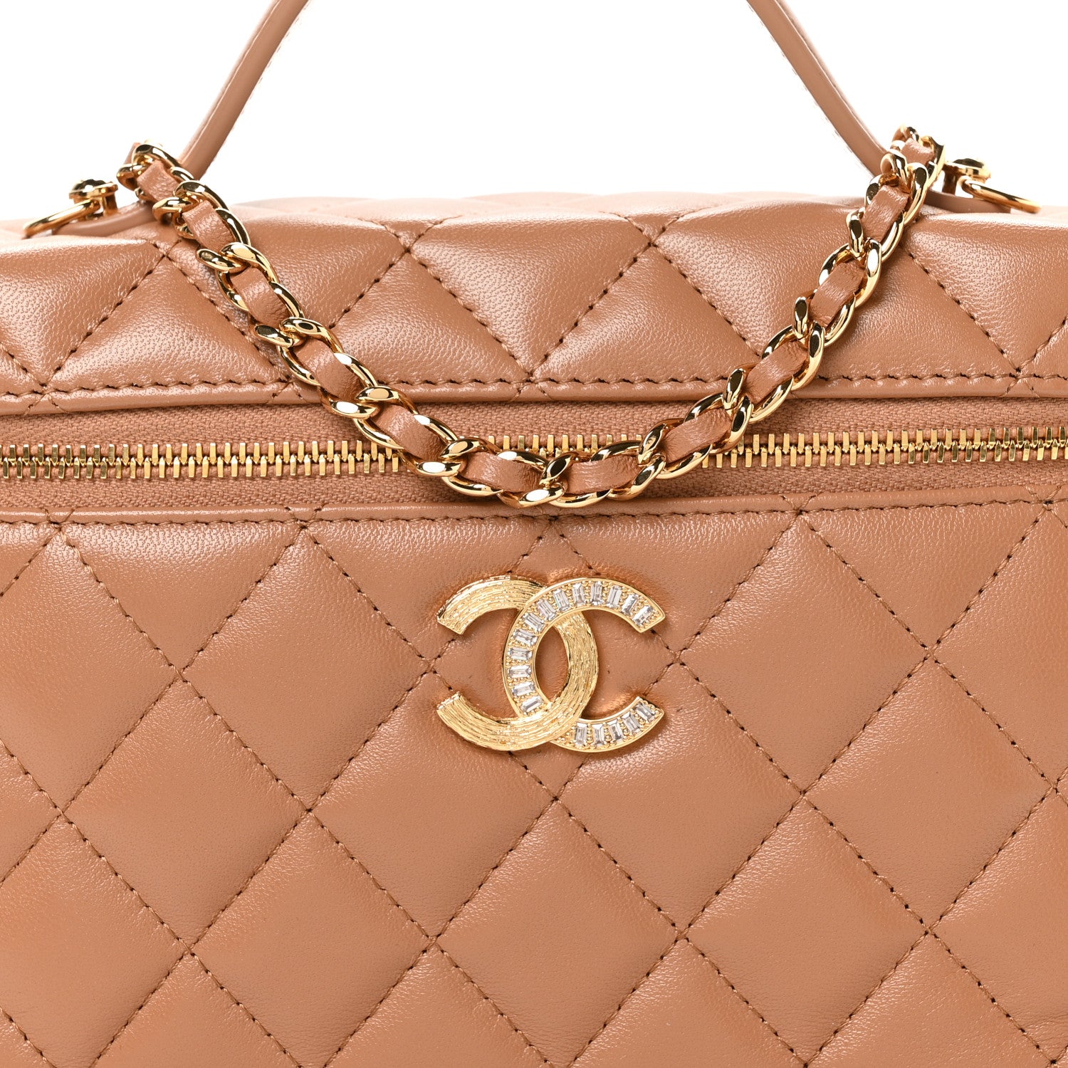Chanel Lambskin Quilted Crystal Ridged CC Top Handle Slim Vanity