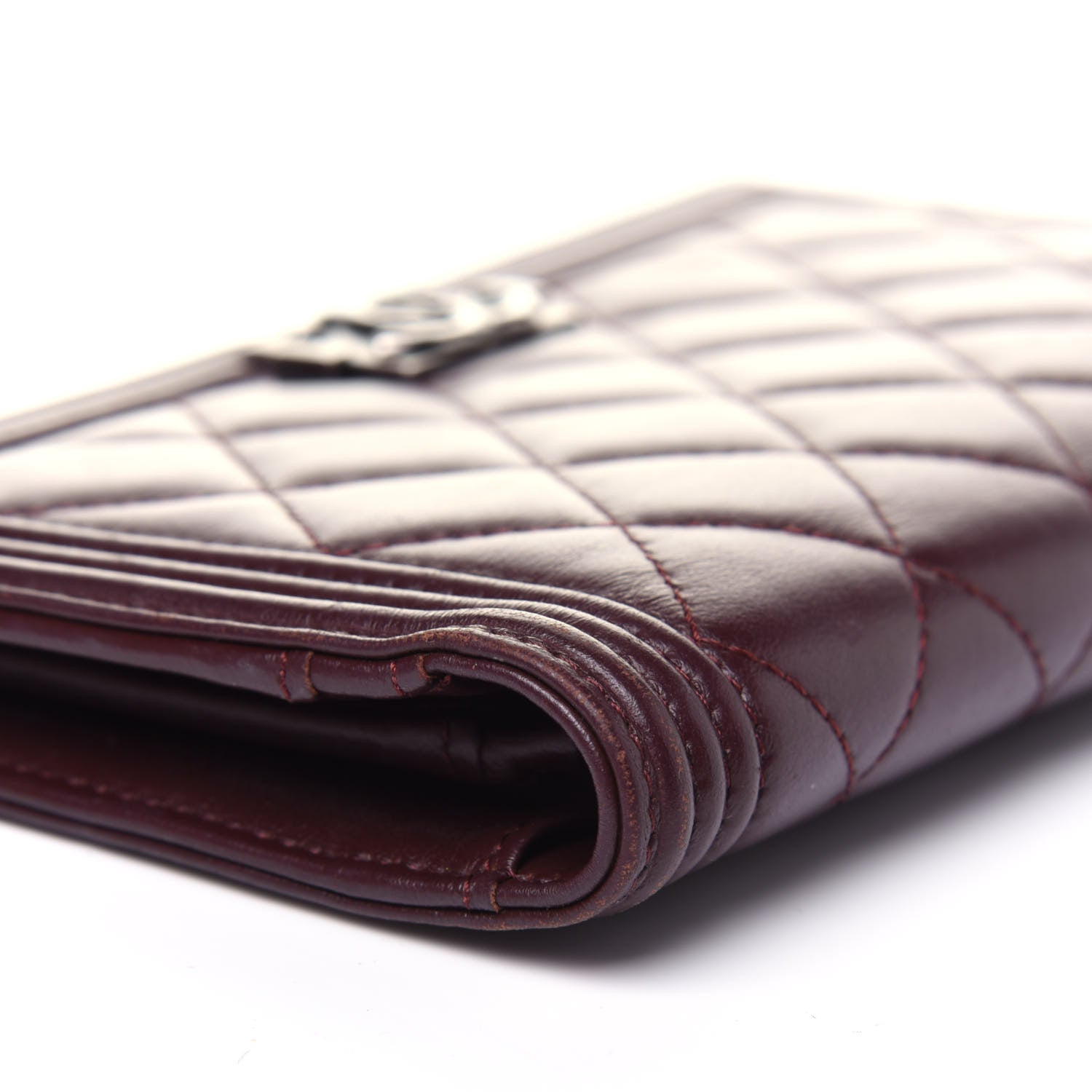 Chanel Lambskin Quilted Boy Yen Wallet Dark Red 18 of 20