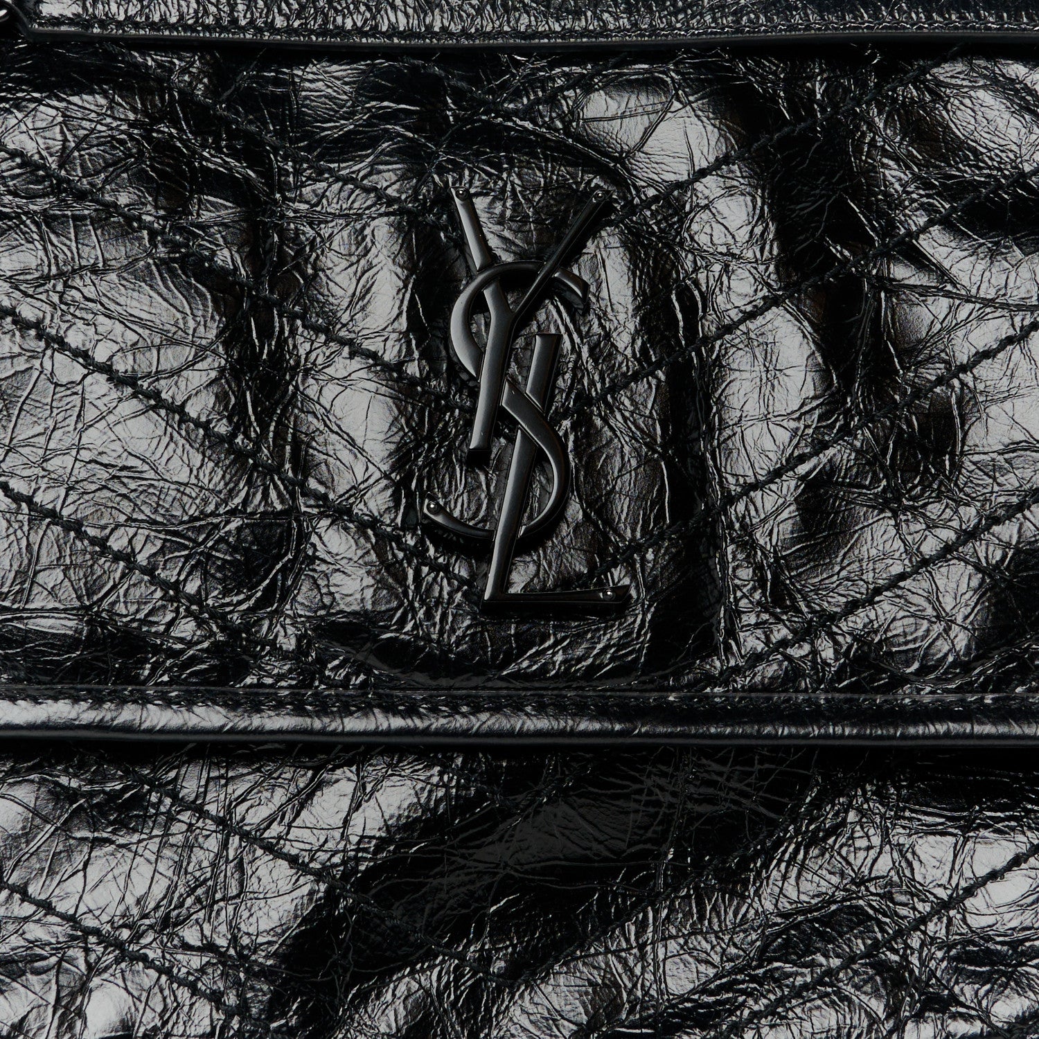 Saint Laurent Crinkled Calfskin Matelasse Monogram Medium Niki Chain Satchel Black 9 of 11