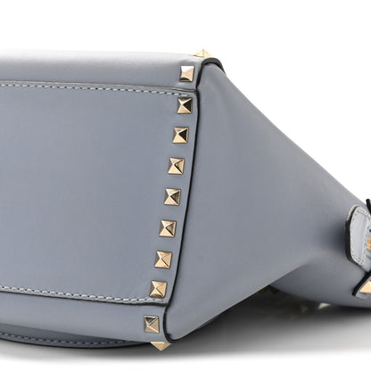 Valentino Garavani Vitello Rockstud Small Double Handle Tote Grey Blue 10 of 12