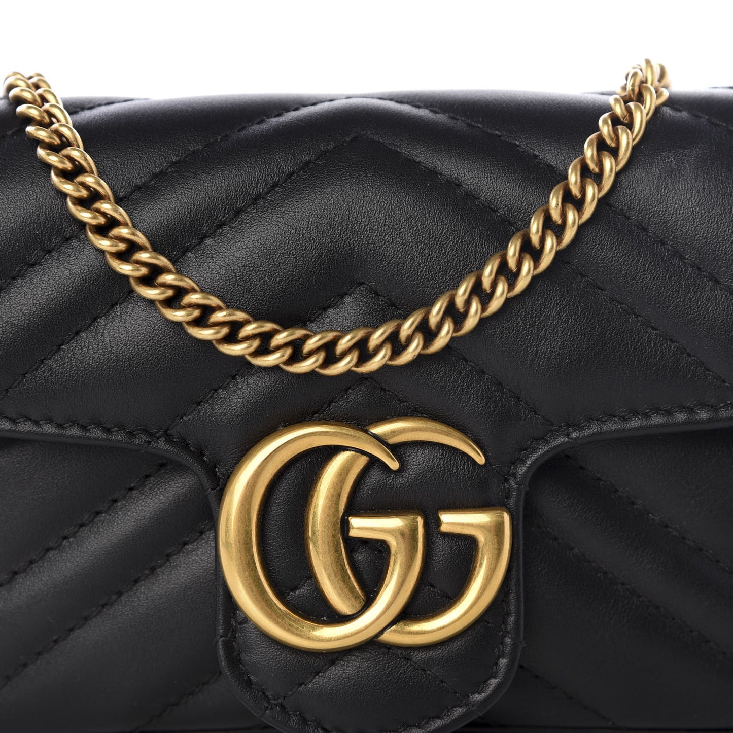 Calfskin Matelasse Super Mini GG Marmont Shoulder Bag Black