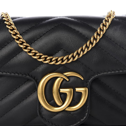 Gucci Calfskin Matelasse Super Mini GG Marmont Shoulder Bag Black 12 of 13