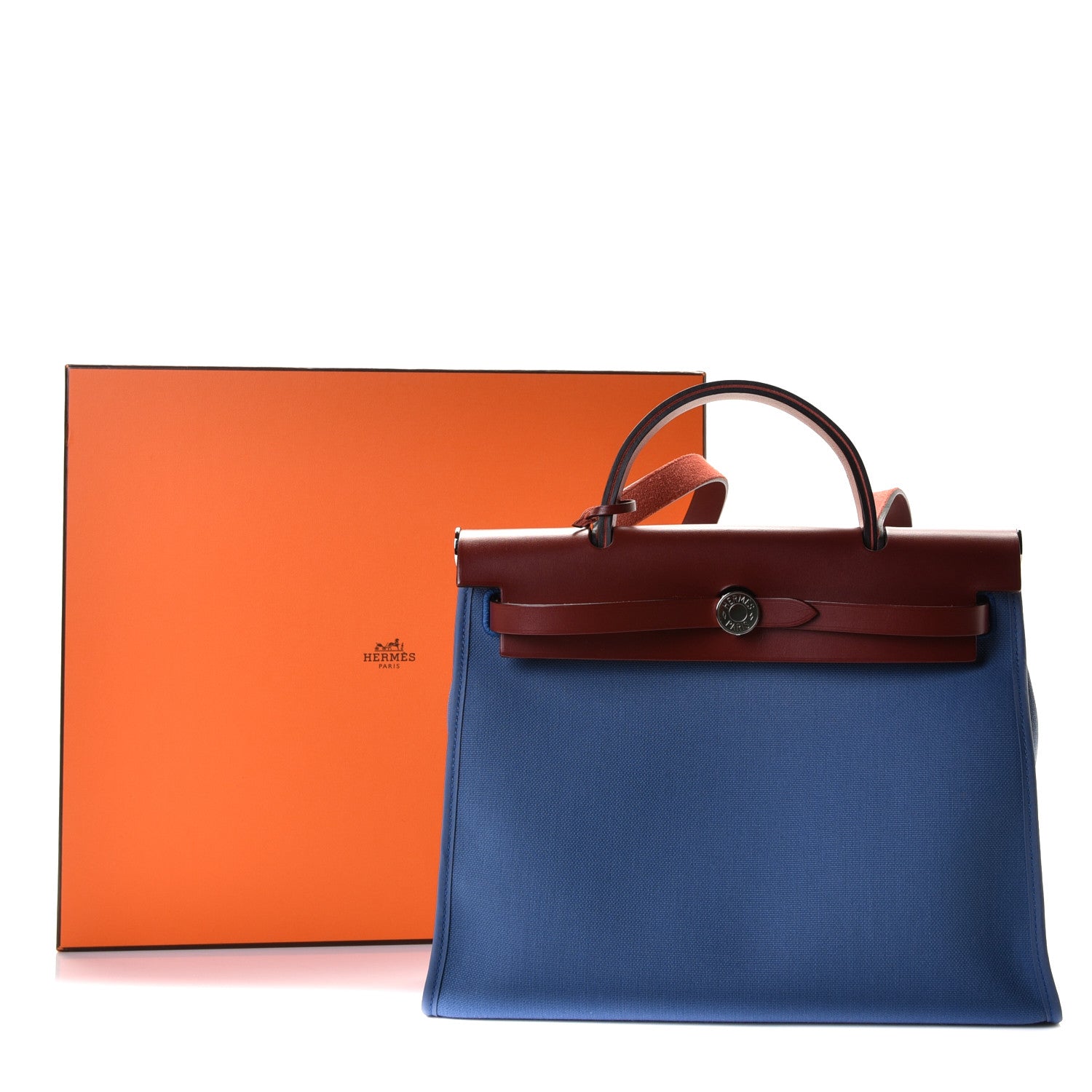 Hermes Vache Hunter Toile Militaire Herbag Zip 31 PM Bleu Agate Rouge H 4 of 7