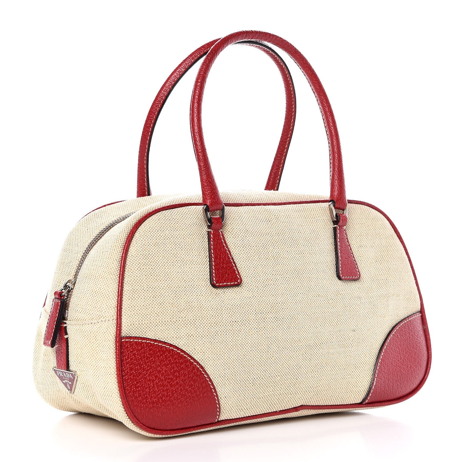 Prada Canvas Boston Bag Red 3 of 7