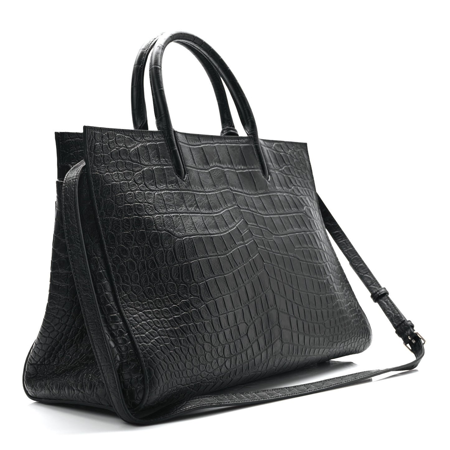 Calfskin Crocodile Embossed Medium Cabas Rive Gauche Black