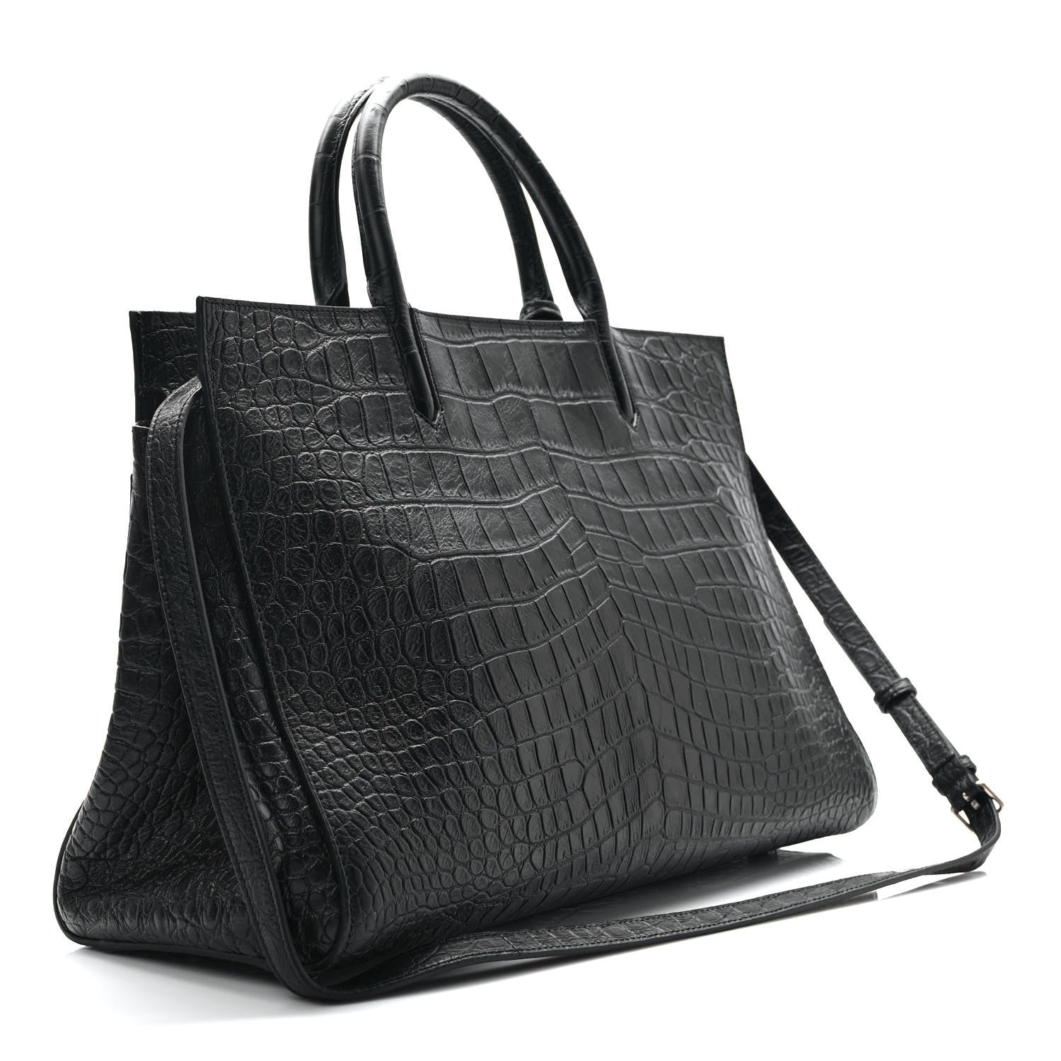Saint Laurent Calfskin Crocodile Embossed Medium Cabas Rive Gauche Black 3 of 9