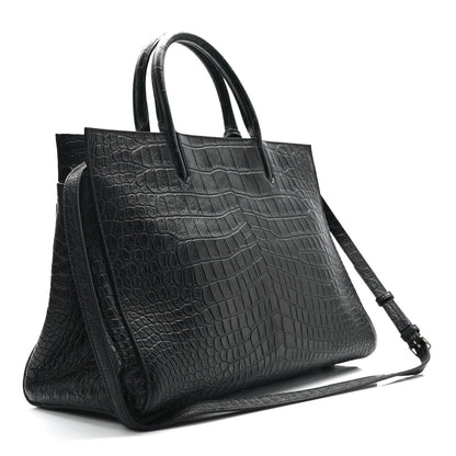 Saint Laurent Calfskin Crocodile Embossed Medium Cabas Rive Gauche Black 3 of 9