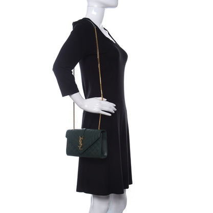 Saint Laurent Grain De Poudre Textured Mixed Matelasse Triquilt Small Monogram Satchel Dark Green 2 of 10