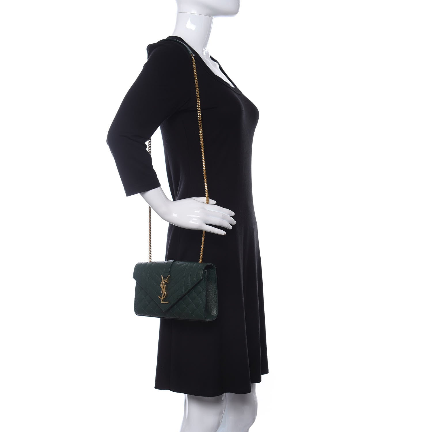Saint Laurent Grain De Poudre Textured Mixed Matelasse Triquilt Small Monogram Satchel Dark Green 2 of 13