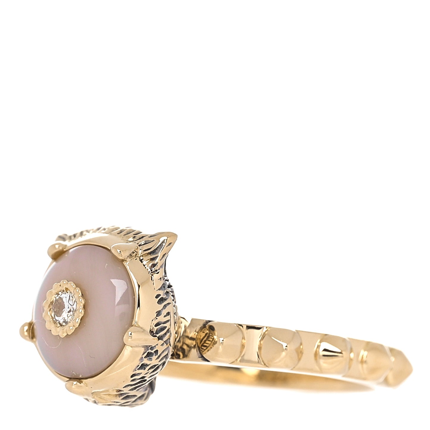 18K Yellow Gold Pink Opal Diamond Le Marché Des Merveilles Feline Ring 49 5