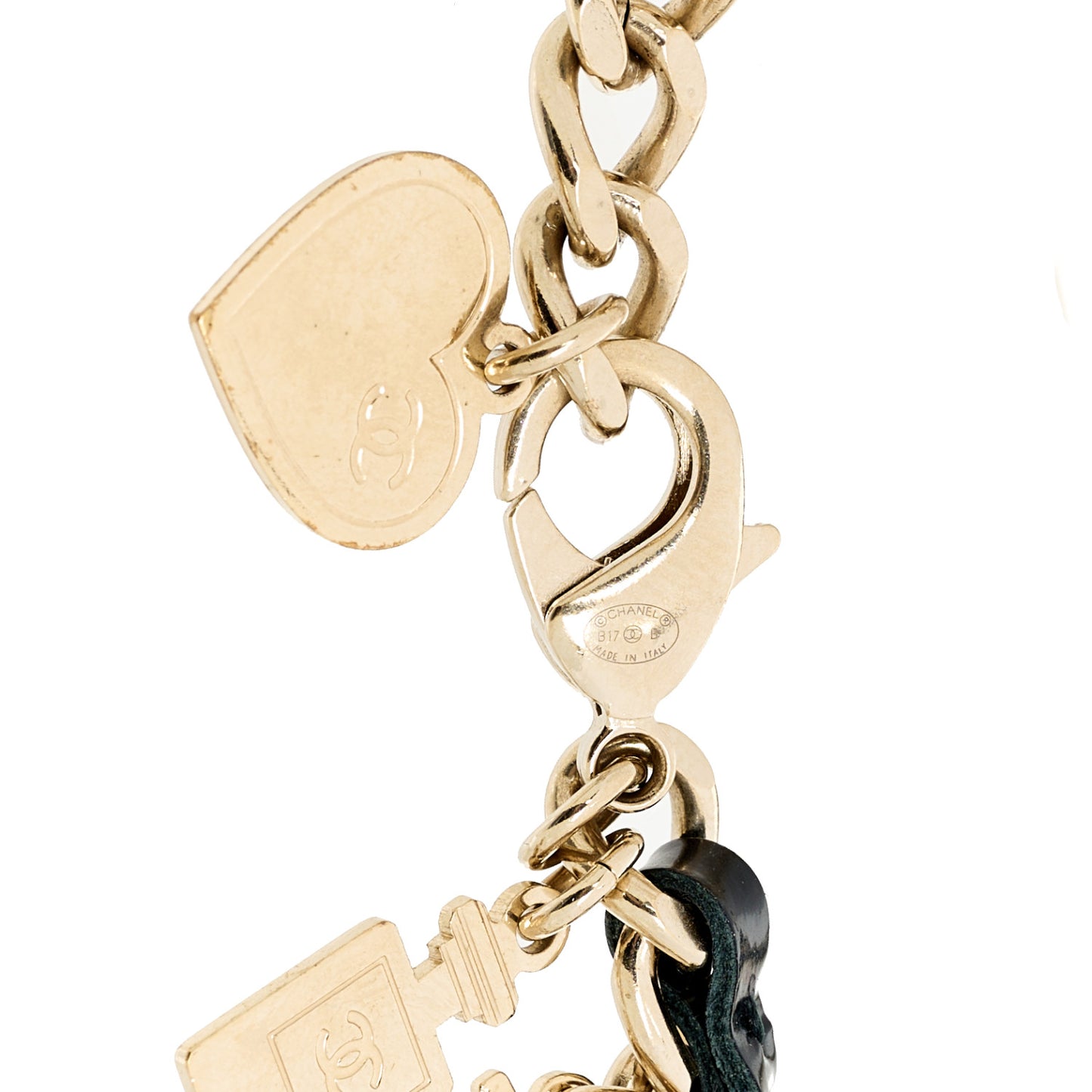 Lambskin Crystal CC Logo Charming Bracelet  Gold Black