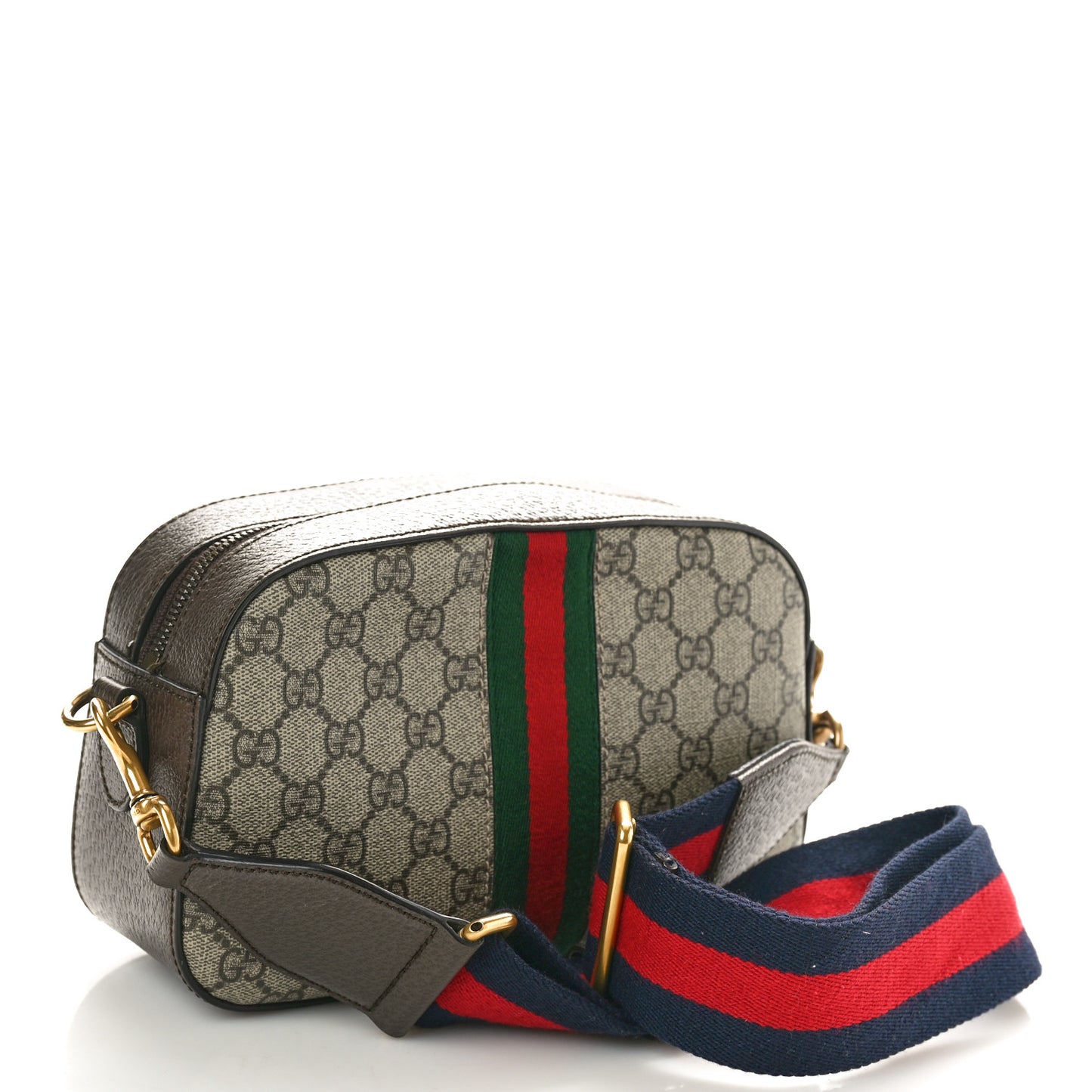 GG Supreme Monogram Textured Dollar Calfskin Web Ophidia Wristlet Shoulder Bag Beige Ebony New Acero