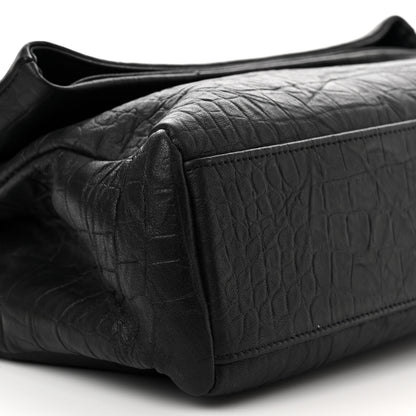 Saint Laurent Calfskin Crocodile Embossed Medium West Hollywood Monogram Fold-Over Black 10 of 11