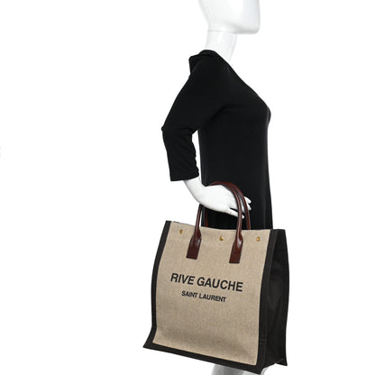 Saint Laurent Linen Calfskin Rive Gauche North South Tote Natural 2 of 10