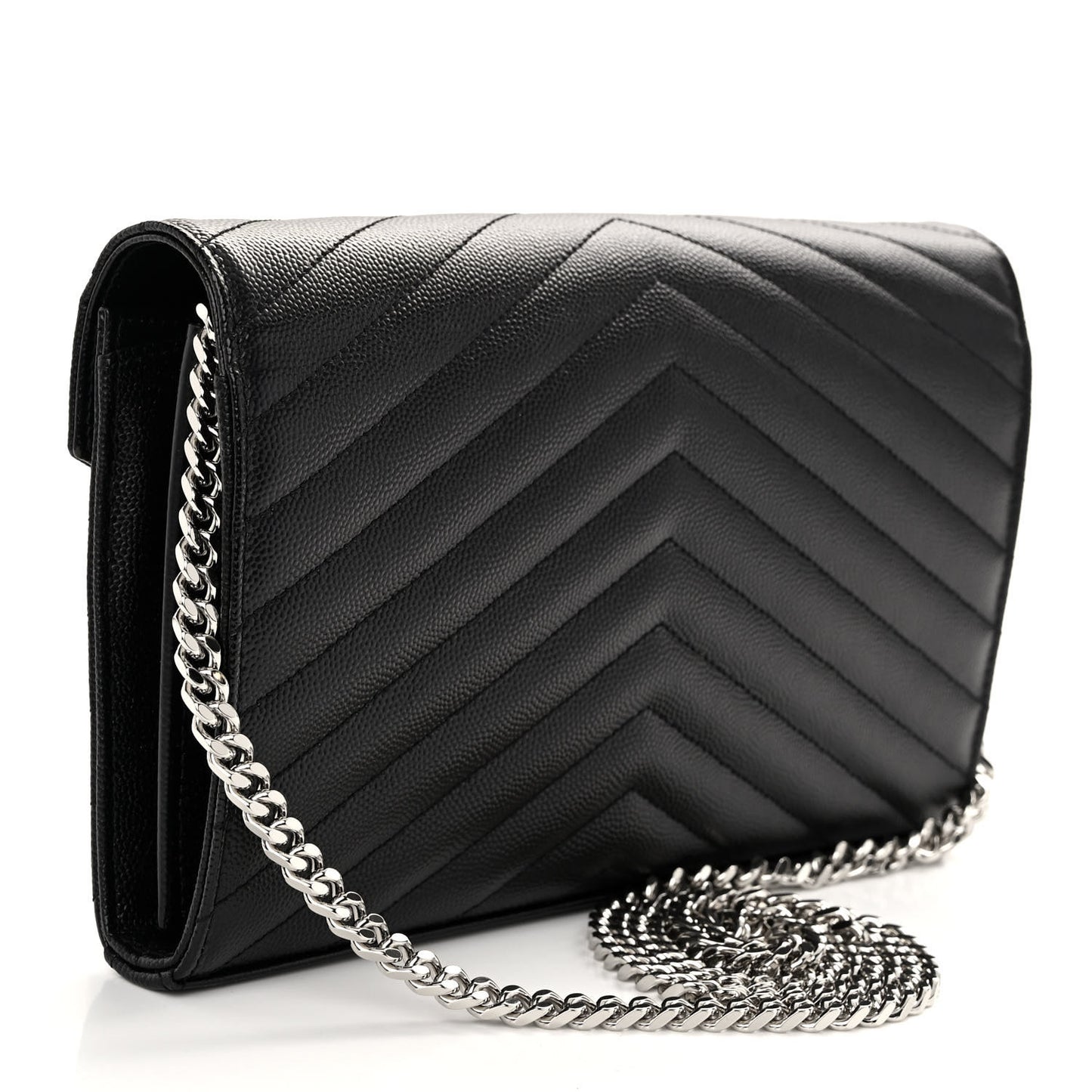 Grain De Poudre Matelasse Chevron Monogram Chain Wallet Black