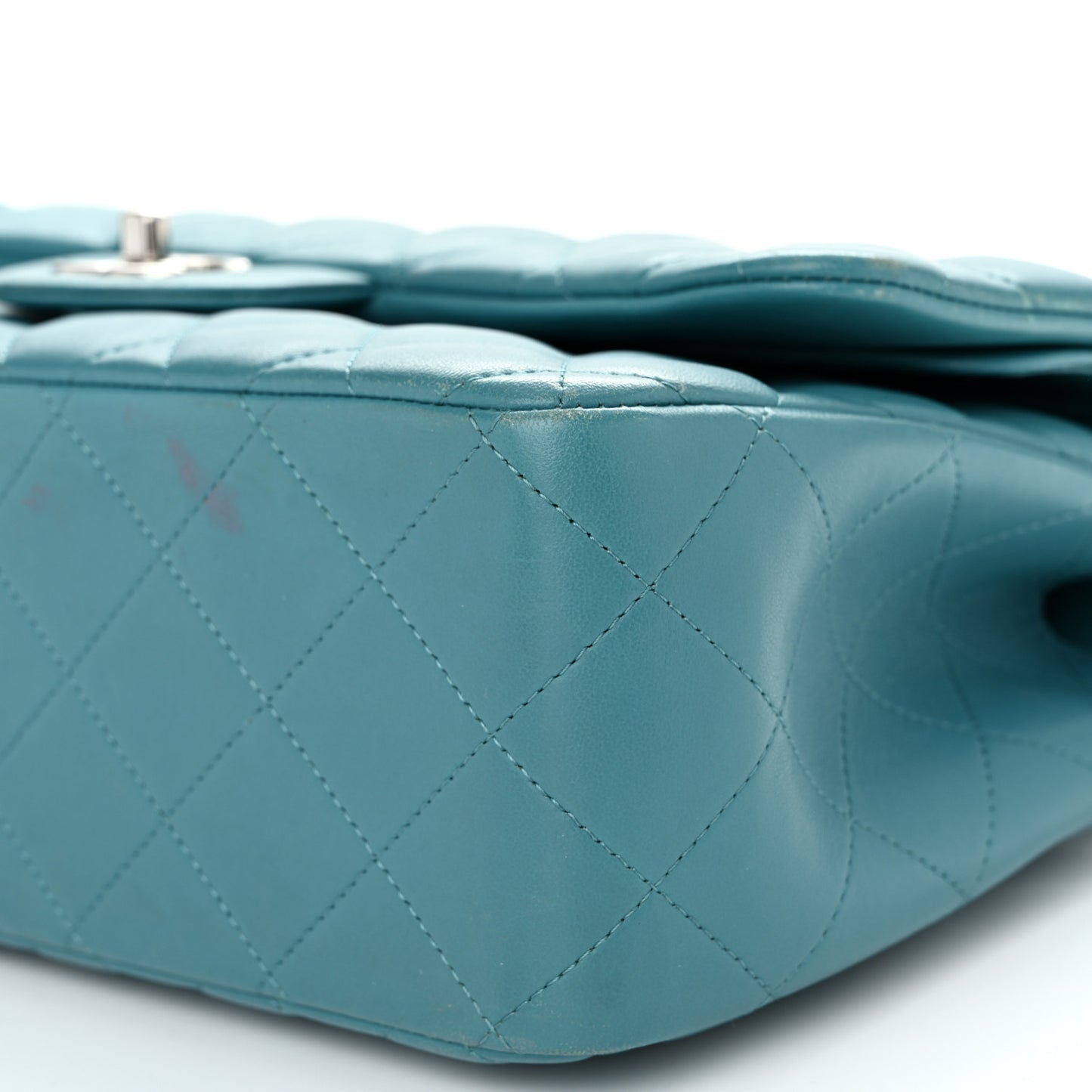 Lambskin Quilted Jumbo Double Flap Turquoise