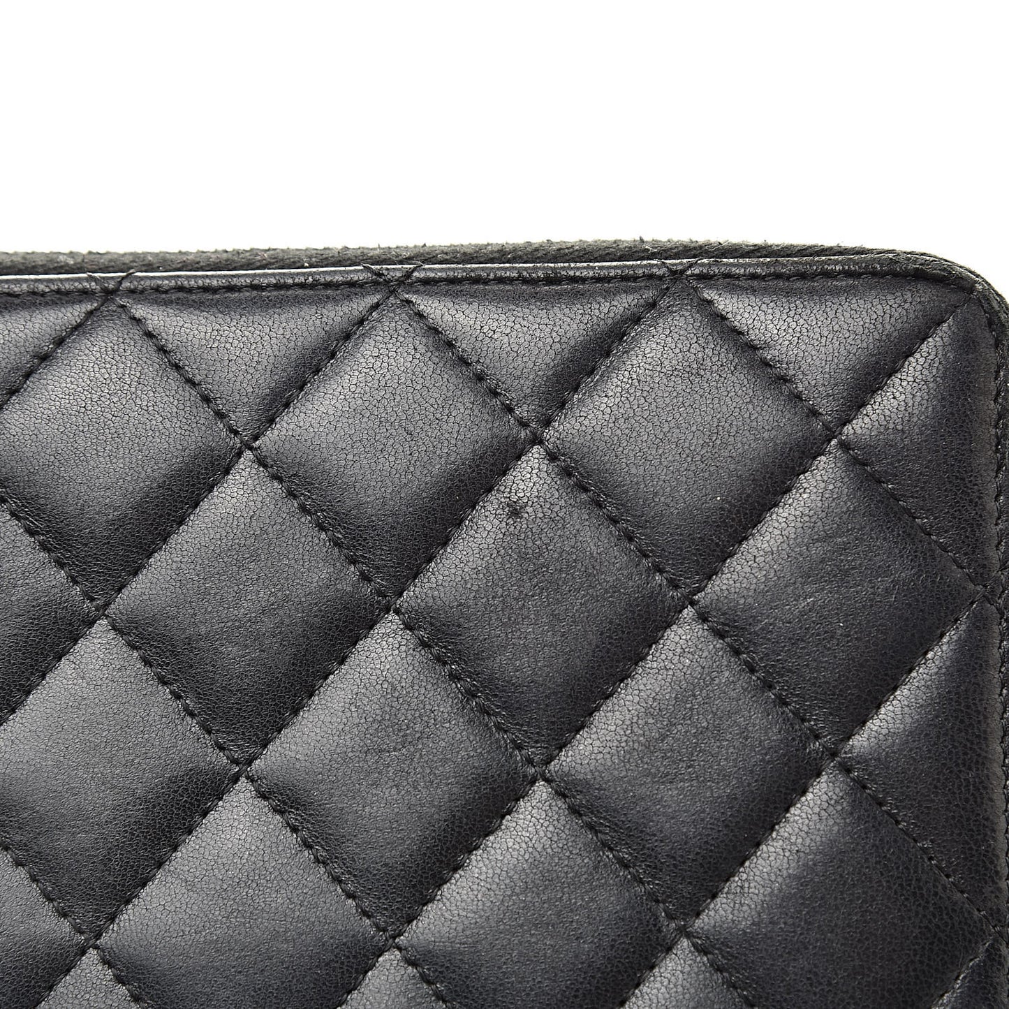 Lambskin Quilted Large Zip Around Organizer Wallet Black
