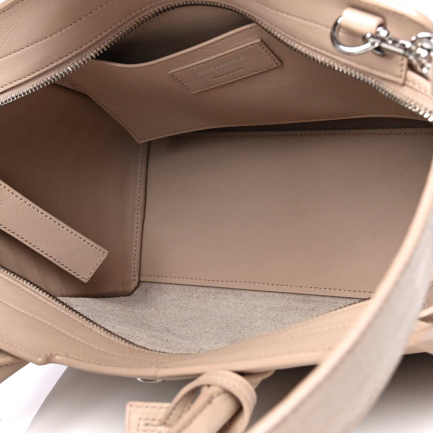 Saint Laurent Calfskin Crocodile Embossed Baby Monogram Downtown Cabas Dark Beige 4 of 14
