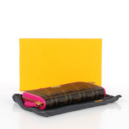Fendi Zucca Spalmati Vitello Elite Zip Around Wallet Tobacco Ciclamino 4 of 9