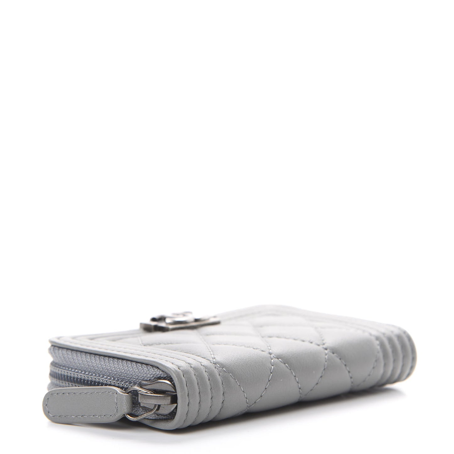 Lambskin Quilted Boy Zip Around Coin Purse Wallet Grey