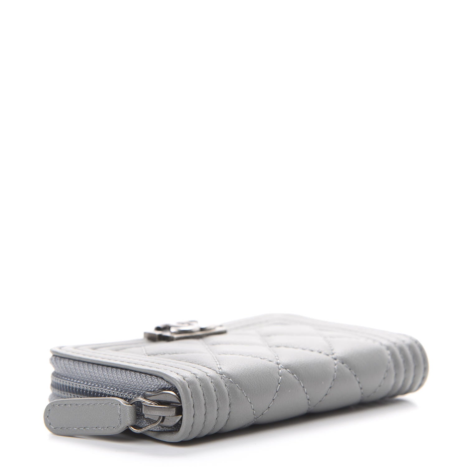 Chanel Lambskin Quilted Boy Zip Around Coin Purse Wallet Grey 3 of 7
