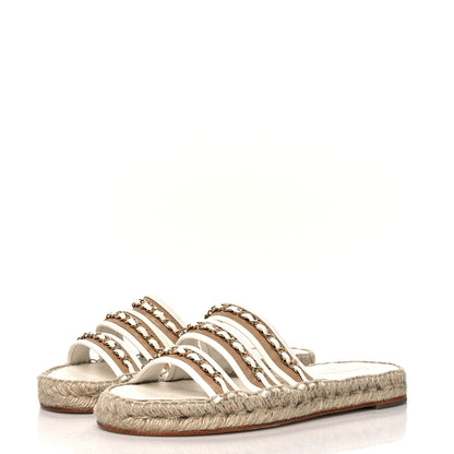 Chanel Lambskin Chain Espadrille Slip On Sandals 41 White 3 of 10
