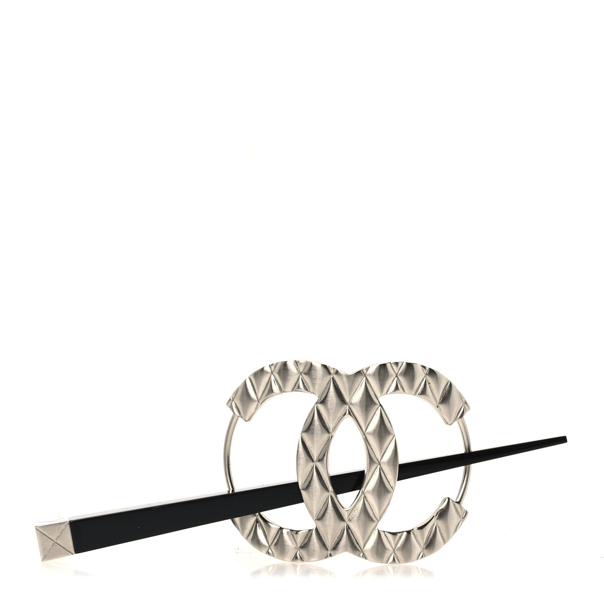 Chanel Quilted CC Hair Pin Ruthenium 1 of 5