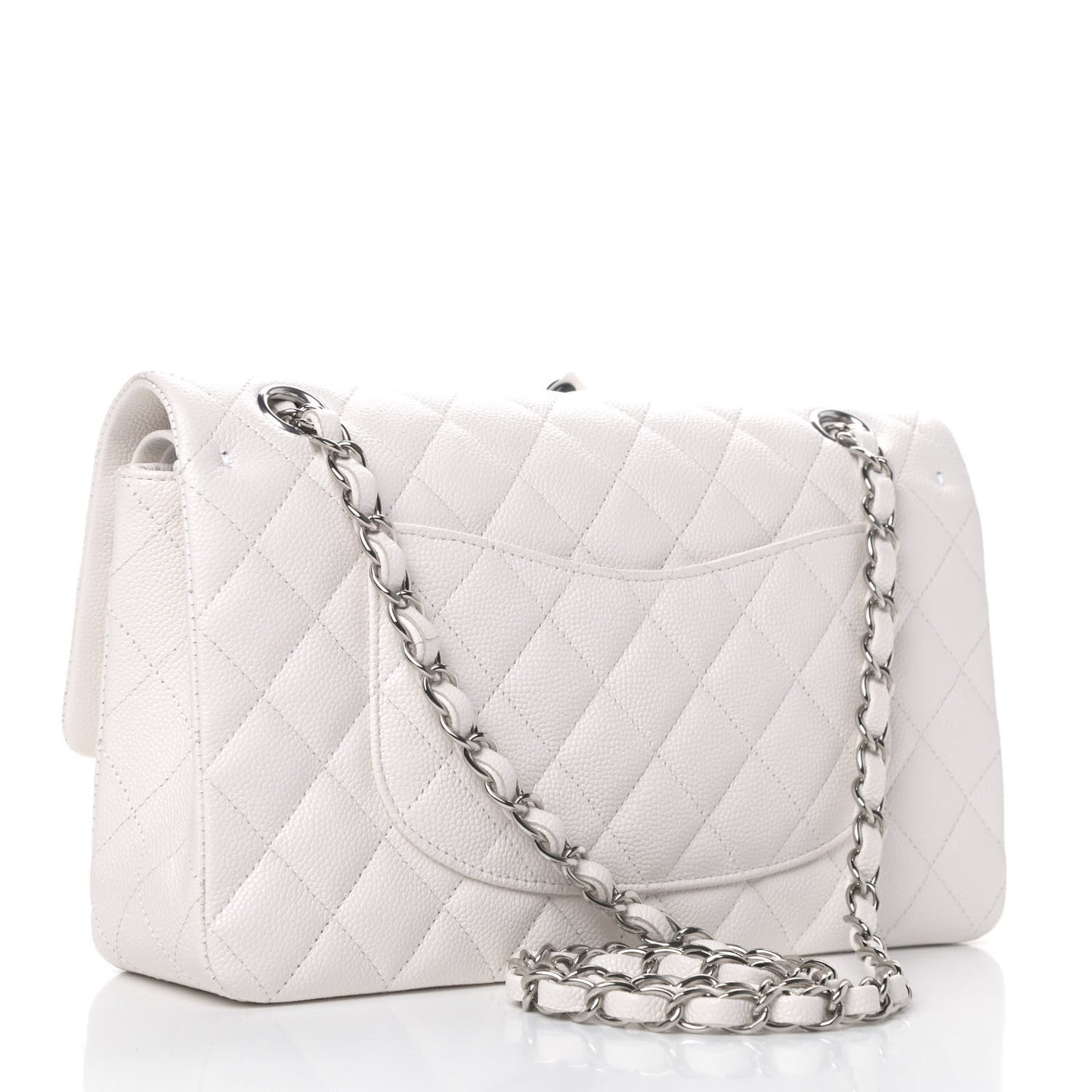 Caviar Quilted Medium Double Flap White