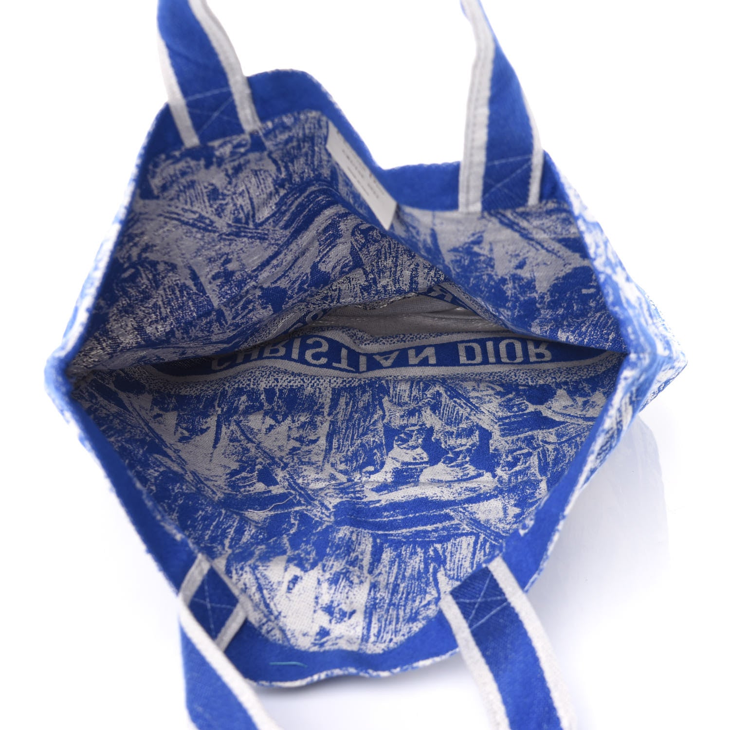 Christian Dior Canvas Print Cruise Tote Ivory Blue 10 of 17