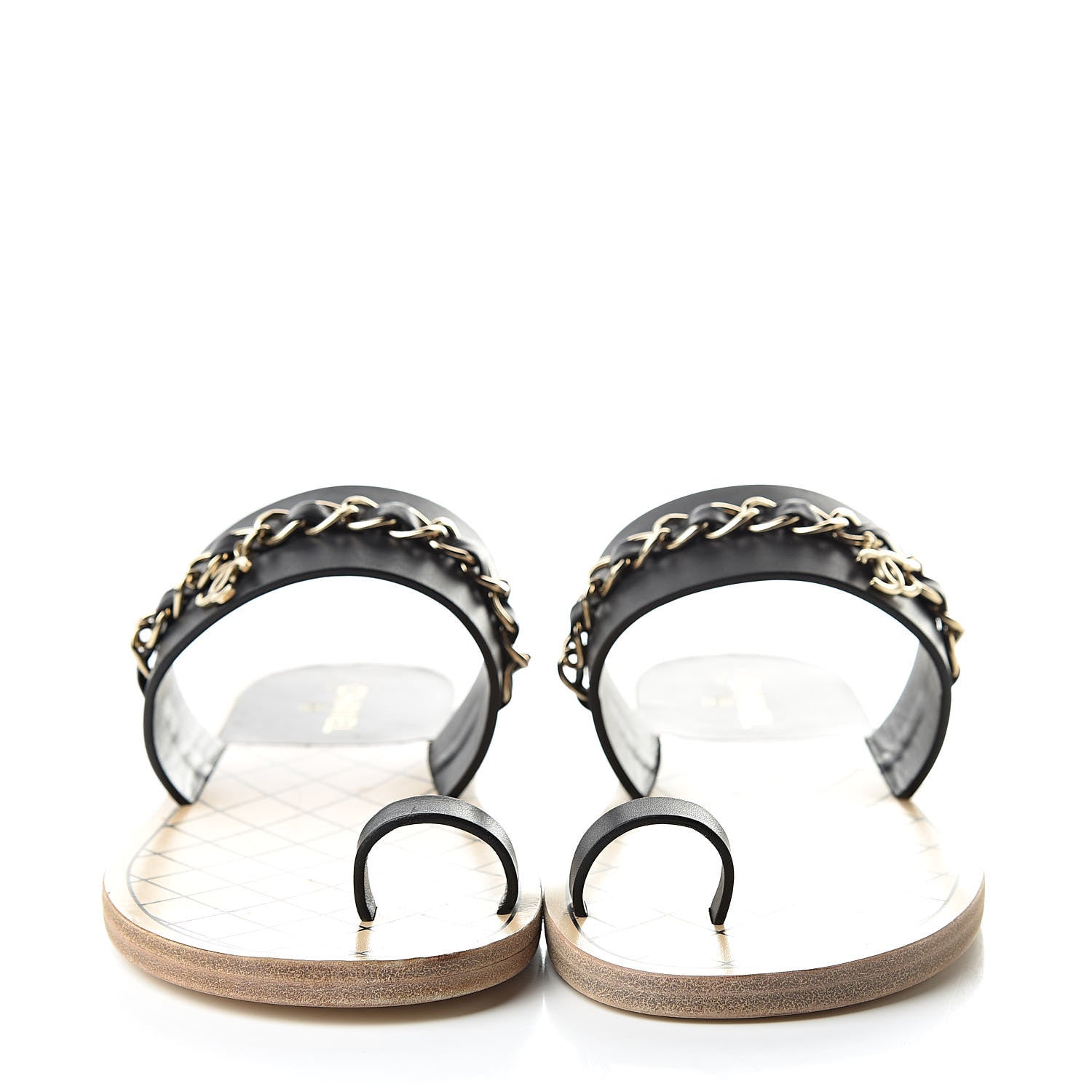 Chanel Calfskin Chain CC Logo Toe Ring Sandals 37 Black 2 of 9
