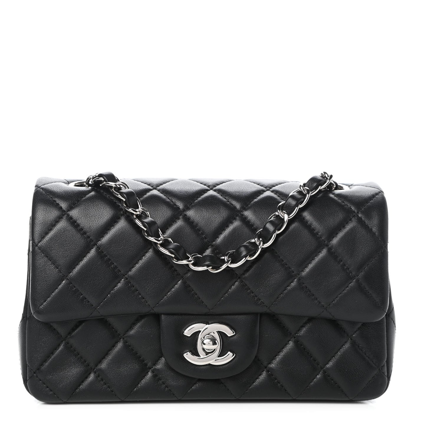 Lambskin Quilted Mini Rectangular Flap Black