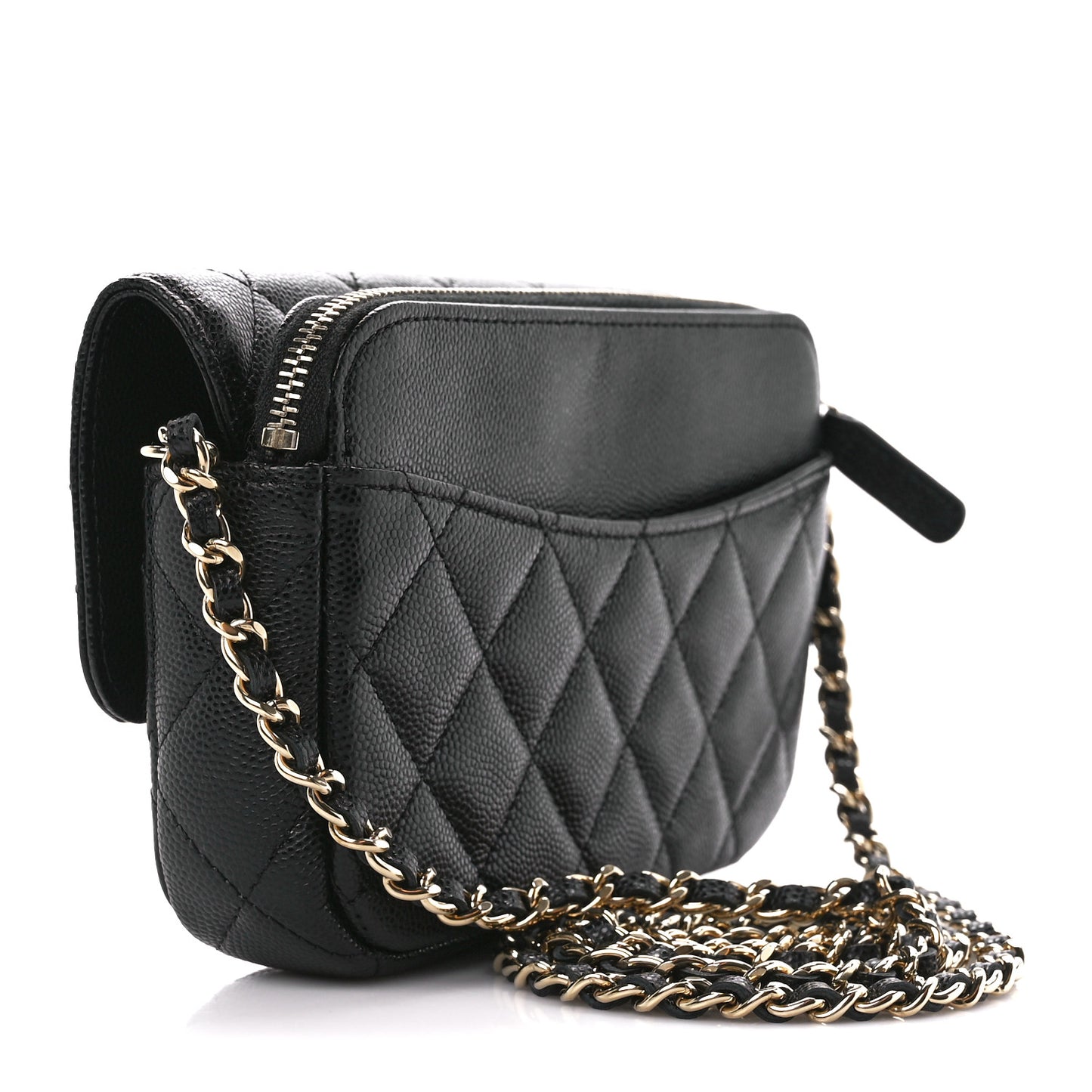 Caviar Quilted Flap Phone Holder With Chain Black