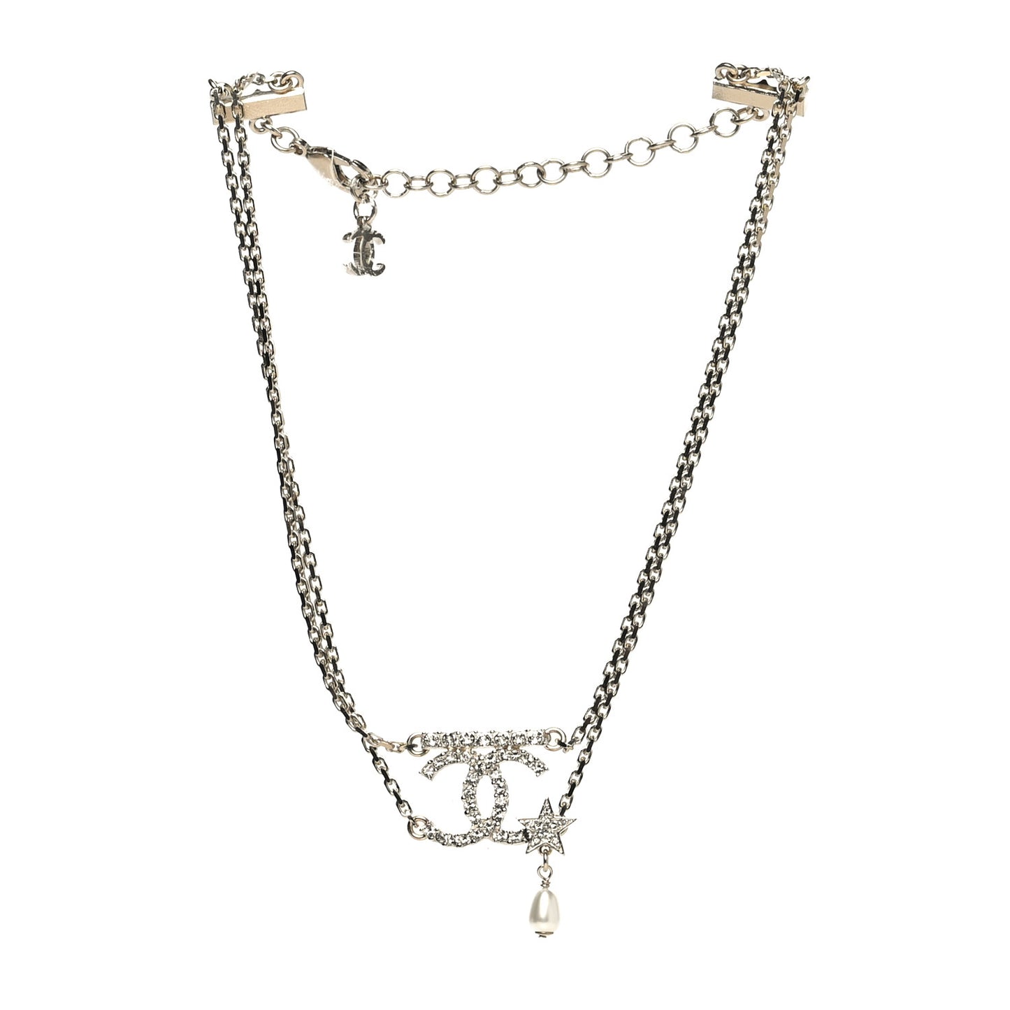 Pearl Crystal CC Star Choker Necklace Gold