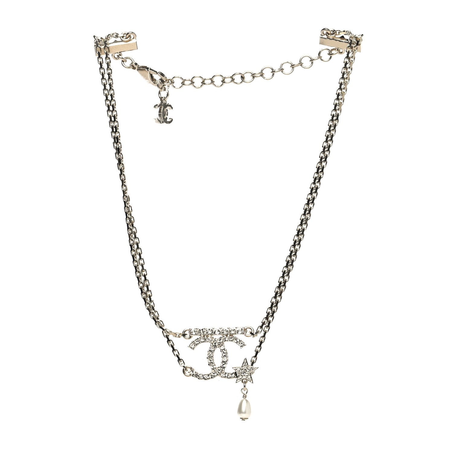 Chanel Pearl Crystal CC Star Choker Necklace Gold 3 of 5