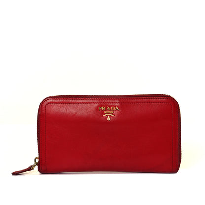 Prada Vitello Daino Metal Zip Around Wallet Rosso 1 of 16