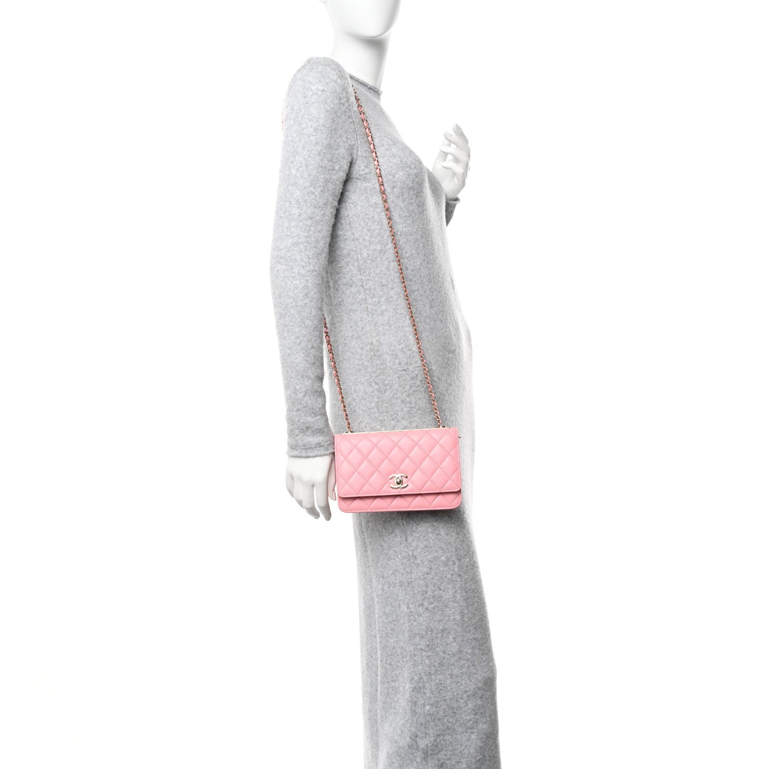 Chanel Lambskin Quilted Trendy CC Wallet On Chain WOC Pink 2 of 12