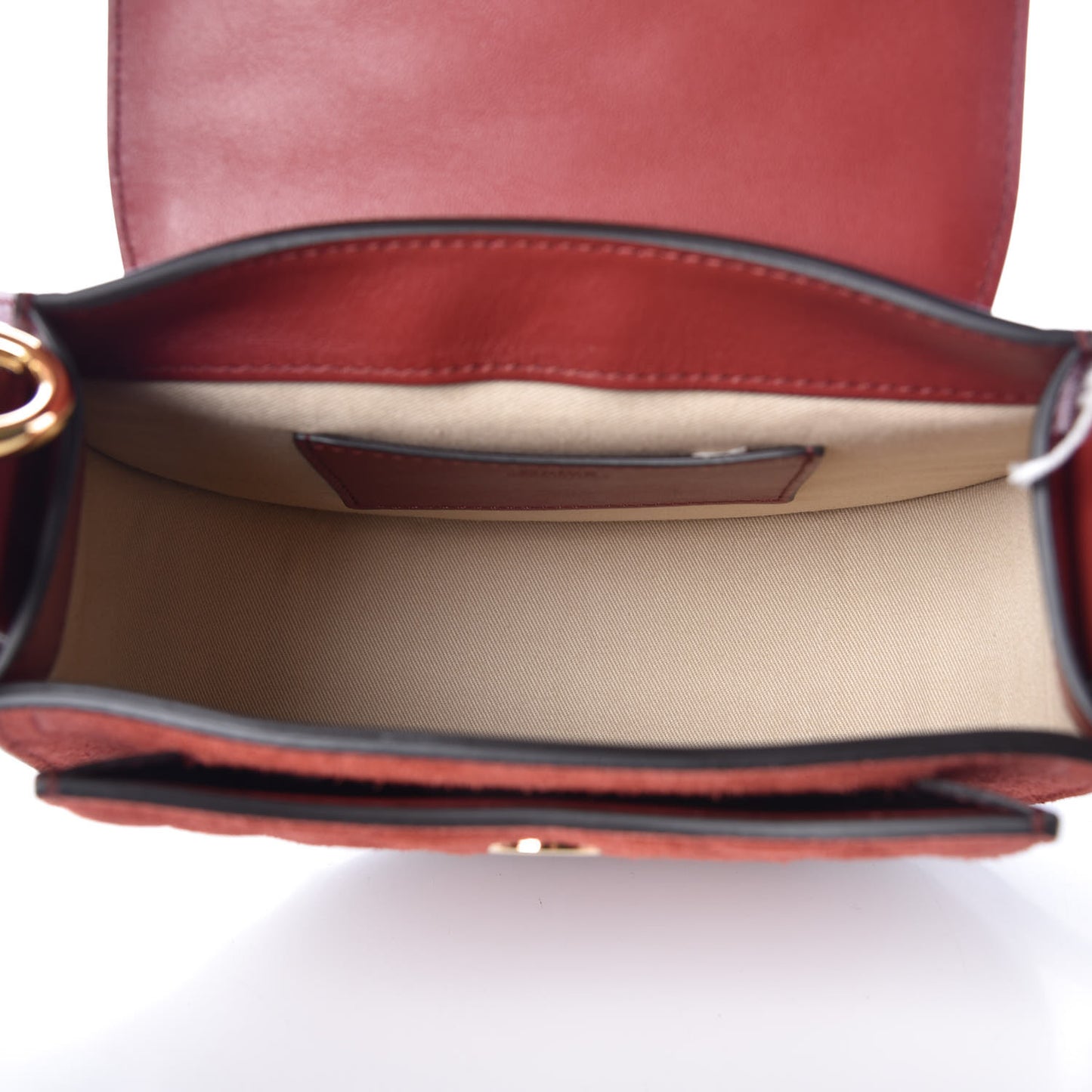 Suede Calfskin Quilted Embroidered Small Tess Bag Reddish Brown