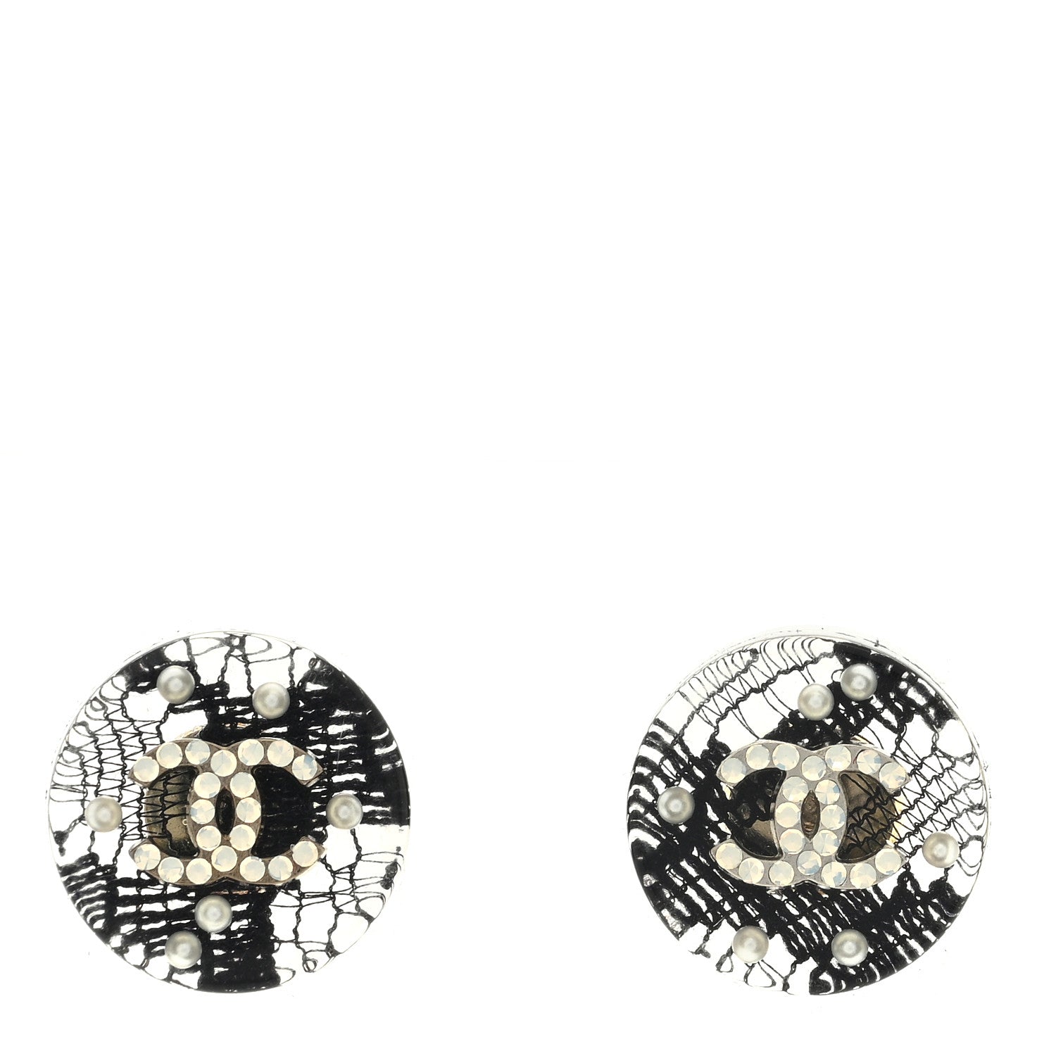 Chanel Resin Crystal Pearl Lace CC Earrings Black 1 of 3
