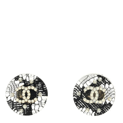 Chanel Resin Crystal Pearl Lace CC Earrings Black 1 of 3