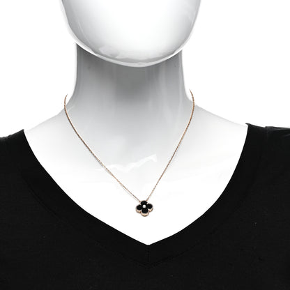 Van Cleef & Arpels 18K Rose Gold Diamond Black Onyx Vintage Alhambra Pendant Necklace 2 of 7