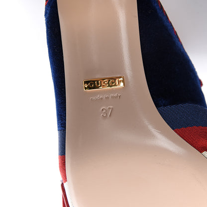 Gucci Velvet Crystal Sylvie Bow Mules 37 Cobalt Blue 7 of 10