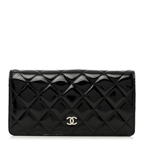 Patent Calfskin Quilted Yen Wallet Black
