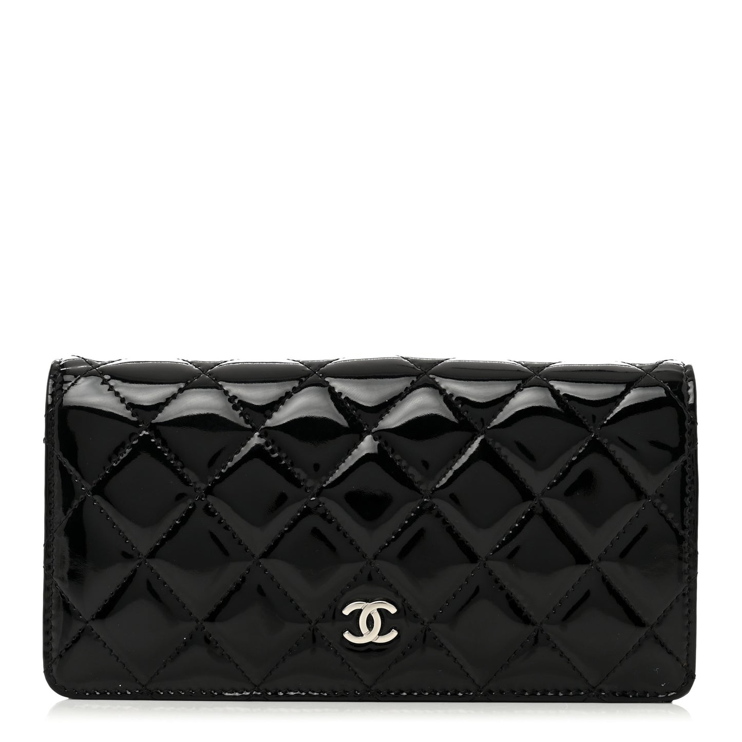Patent Calfskin Quilted Yen Wallet Black