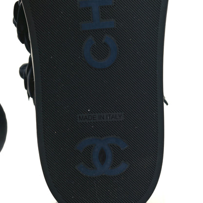 Chanel Lambskin Camellia High Top Sneakers 40 Navy 8 of 10