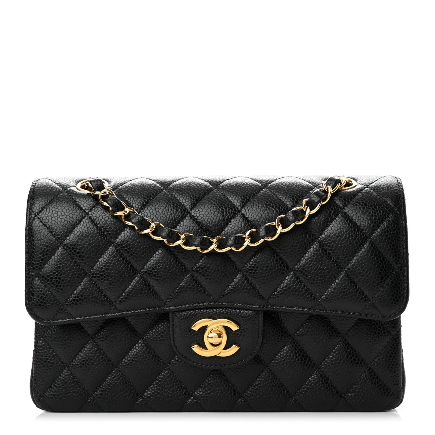 Caviar Quilted Small Double Flap Black