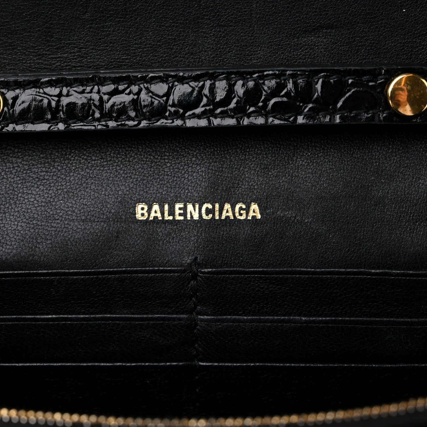 Balenciaga Shiny Calfskin Crocodile Embossed Hourglass Chain Bag Black 6 of 10