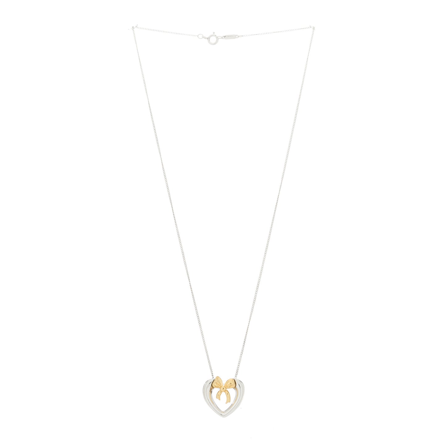 Sterling Silver 18K Yellow Gold Bow Tie Heart Pendant Necklace